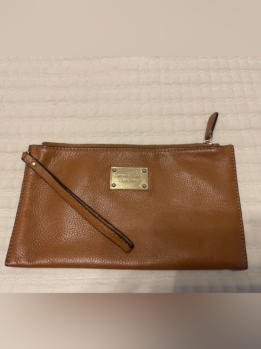 Michael Kors Cognac Pebbled Leather Wristlet